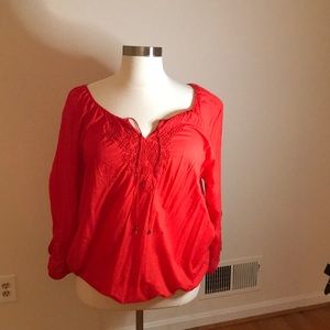 Lane Bryant 22/24 Orange Cotton Bohemian style blouse with embroidery